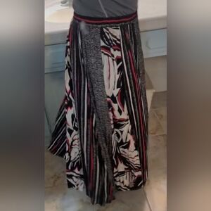 Howard Wolf Vintage- Black, Red and White Women's Long Pleated Broomskirt Skirt